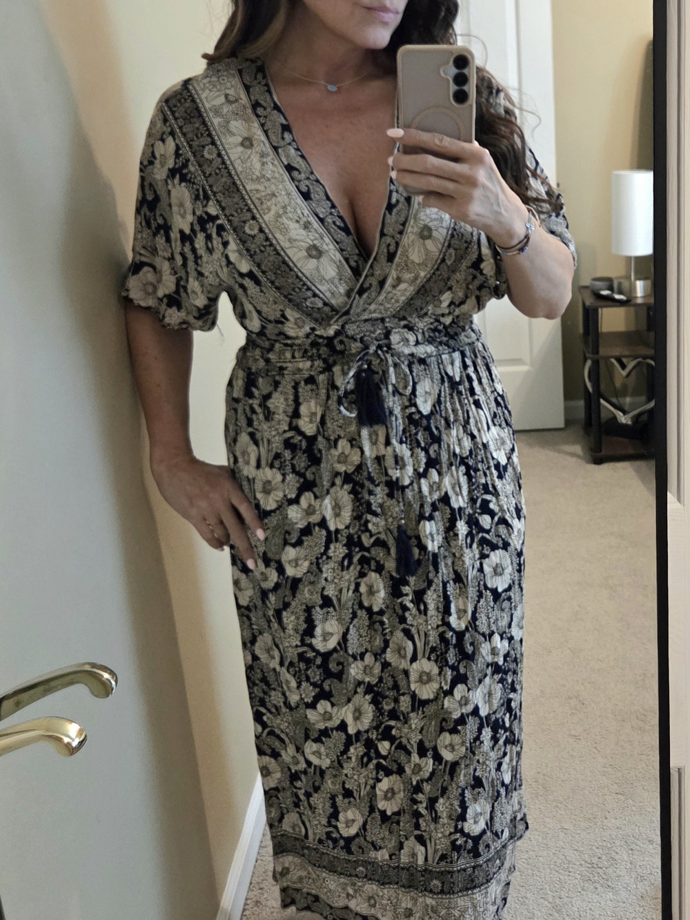 Floral Midi Dress in Navy and Cream
